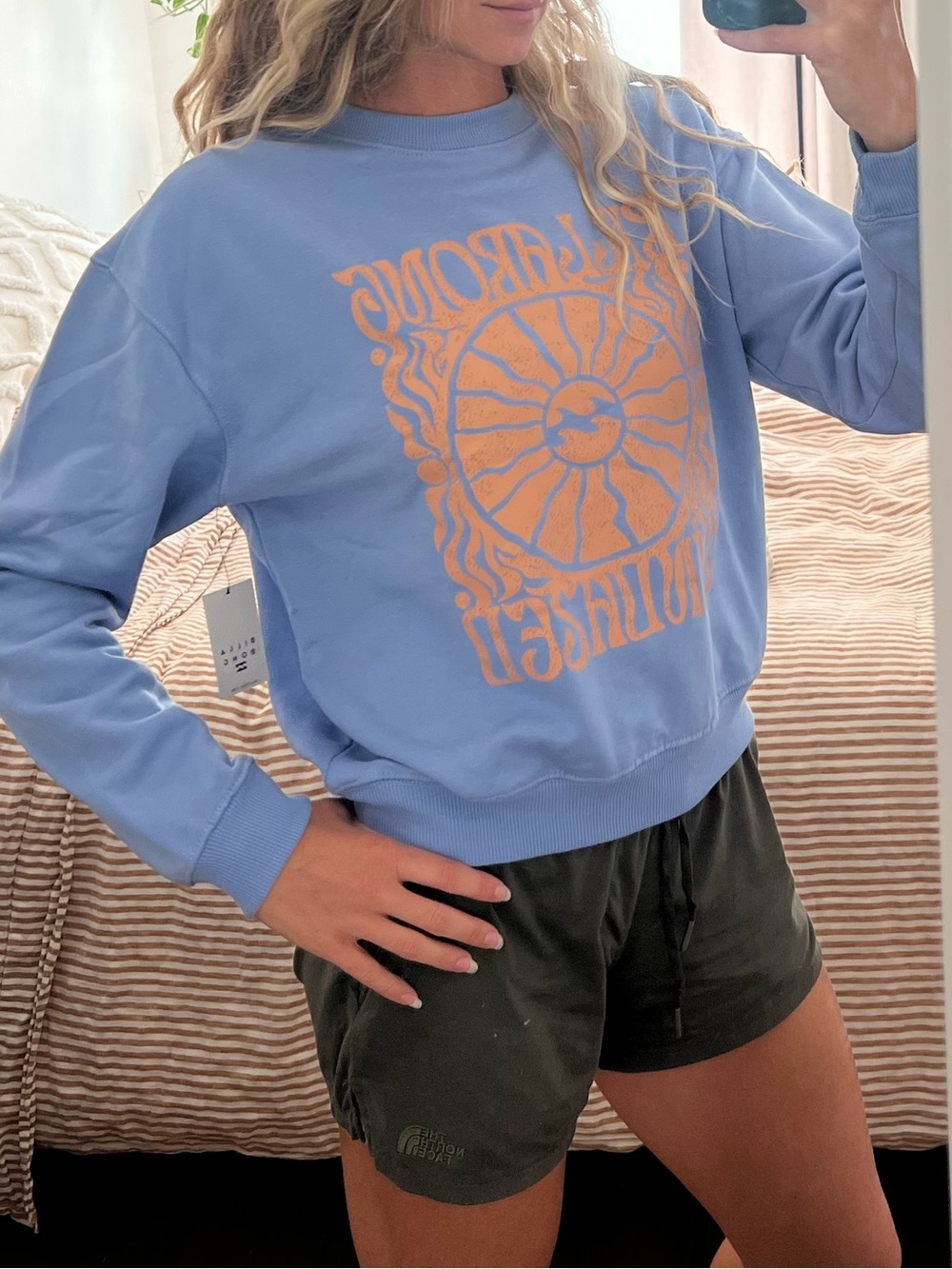Billabong Crewneck “Sundazed” Blue and Orange Beachy Sweater